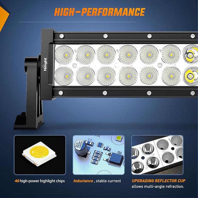 Nilight 42Inch 240W Spot Flood Combo Led Light Bar Off Road Driving Lights Boat Lights Fog Light 12V On/Off 5 Pin Rocker Switch Power 14AWG Wiring Harness Kit-1 Lead for Trucks - Image 3