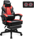 Gaming Chair with Footrest, Video Game Chair for Adults, Big and Tall Computer Chair with Massage Lumbar Support 330lb Weight Capacity, Ergonomic Adjustable Height and 360° Swivel Seat (Red) by Meilocar