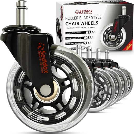 Office Chair Wheels Replacement Set of 5 - Desk Chair Casters for Hardwood & Carpet - Heavy Duty & Safe for All Floors - Universal Fit for Most Computer Gaming & Office Chairs - 3 Inch by Seddox