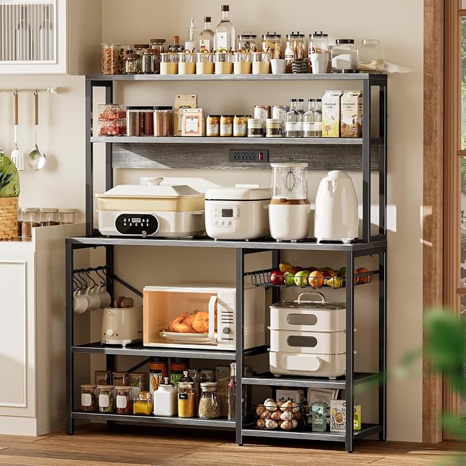 SUPERJARE Bakers Rack with Power Outlet, 47.2 Inches Coffee Bar with Basket - Image 2