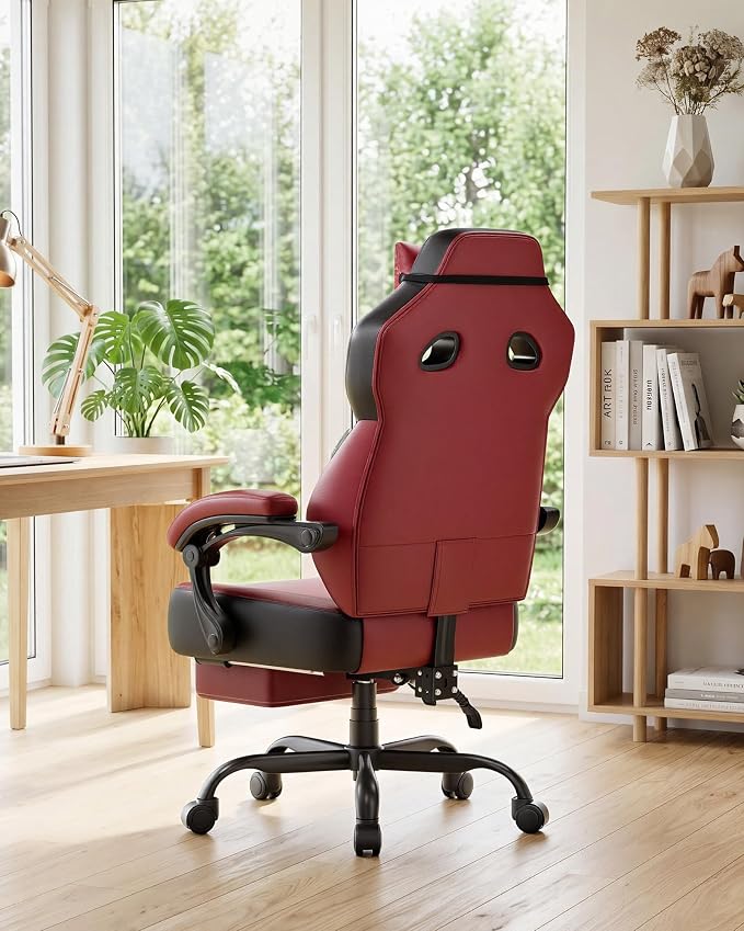 GTPLAYER Big & Tall Gaming Chair, Wide Seat with Footrest, Wine Red | Ergonomic High Back Computer Desk Chair for Adults, Comfort Padded Seat with Lumbar Support Armrests Recliner for Office/Home - Image 7