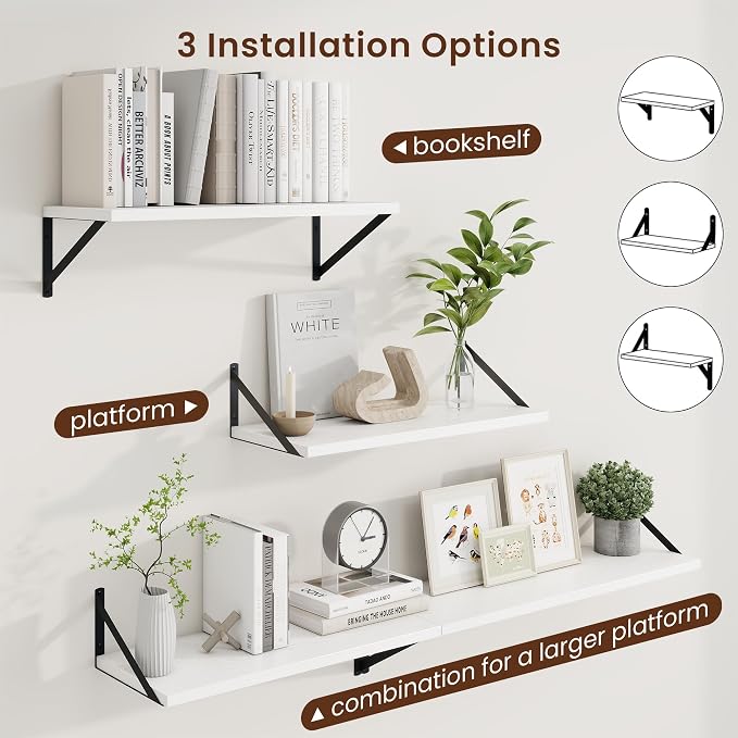 Axeman Deep Floating Shelves, 24'' x 10'' White Wall Shelves Set of 2 - Image 4