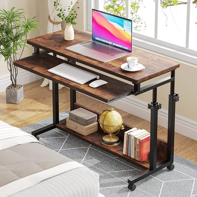 Tribesigns Portable Desk for Sofa and Bed, Height Adjustable Laptop Table Small Standing Desk Rolling Computer Cart with Keyboard Tray on Wheels for Home Office - Image 4