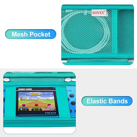 BOVKE Carrying Case for WELLST·G Handheld Game -Preloaded 220 Retro Video Games, Portable Gaming Player Holder with Extra Mesh Pocket fits Charging Cable, Turquoise - Image 3
