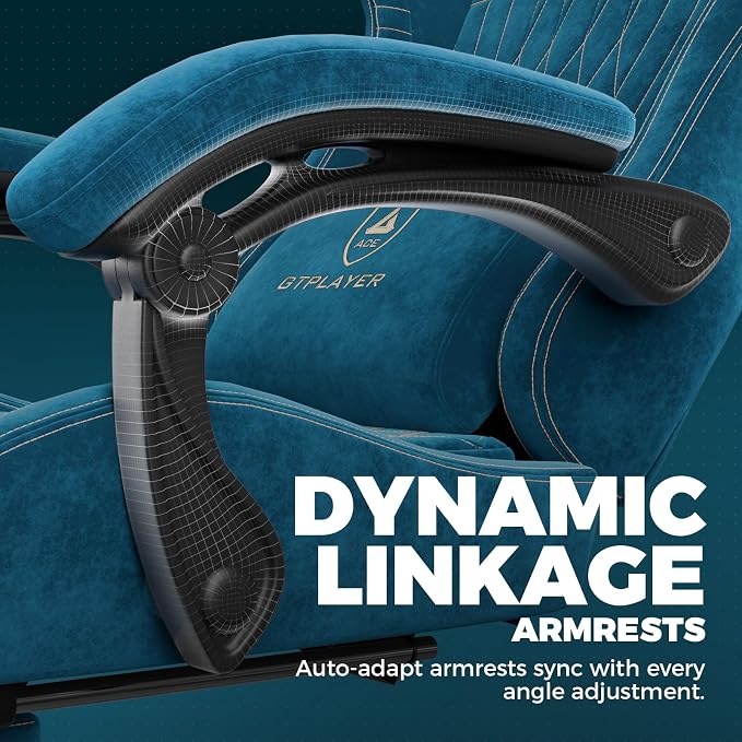 GTPLAYER ACE-PRO Music Gaming Chairs – Built-in Speakers, App Support & Bluetooth Control, Computer Game Chairs with Footrest for Adults, Ergonomic Reclining Silla, Linkage Armrest, Blue 【Velvet】 - Image 6
