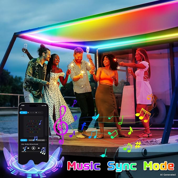 Lichaser Boat LED Strip Light RGB+IC, Marine LED Light Strip for Pontoon with Remote, Segment App Control Boat Light Waterproof 12V, Cool Stuff for Jon Boat, Bass Boat, Camper, RV (33ft) - Image 5