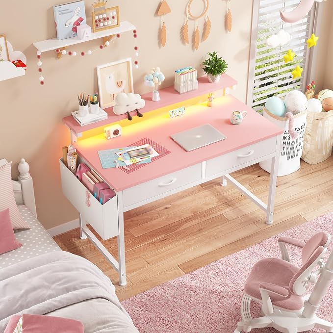 DurayLoly 31Inch Small Computer Desk with LED Lights & 2 Fabric Drawers - Image 7