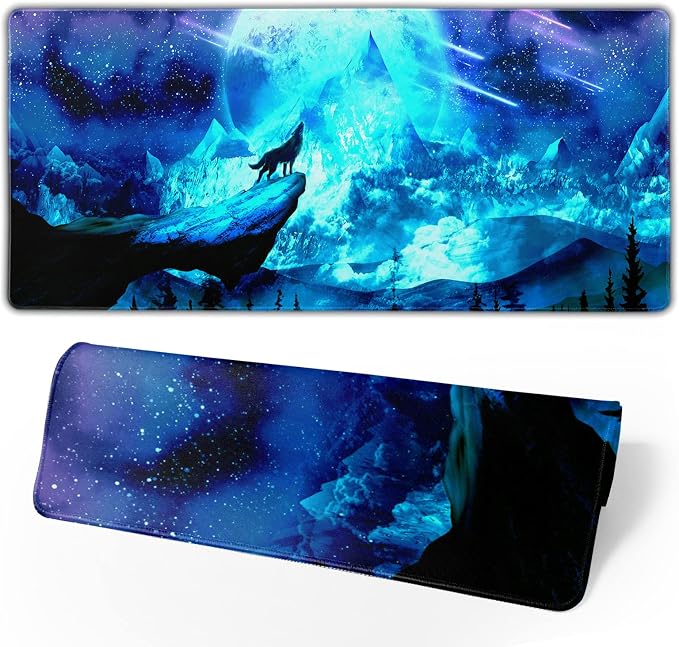 Gaming Mouse Pad Anime Mousepad Large Extended Wolves Gaming Mouse Mat with Stitched Edges Wolf Office Decor with Non-Slip Rubber Base Desk Mat for Work Gaming Office Home 31.5'' X 11.8'' Inch by Brecoy