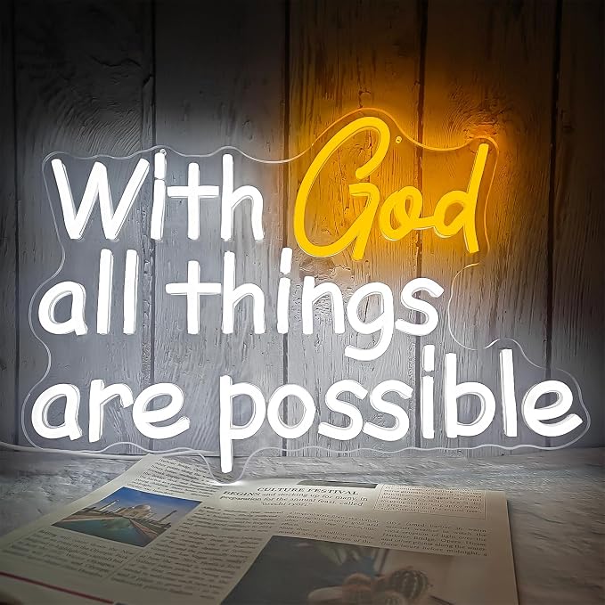 With God All Things Are Possible Neon Sign God Neon Lights for Wall Decor Light Up Religious Scripture Christian Bible Verses Sign Bibical Neon Wall Art by Vveikea
