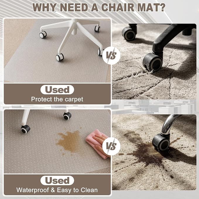 Office Chair Mat for Carpets, 48" x 36" Clear Carpet Protector Mat with Rounded Non-Sharp Studs, Durable Desk Chair Mat for Home Office and Gaming Room - Image 3