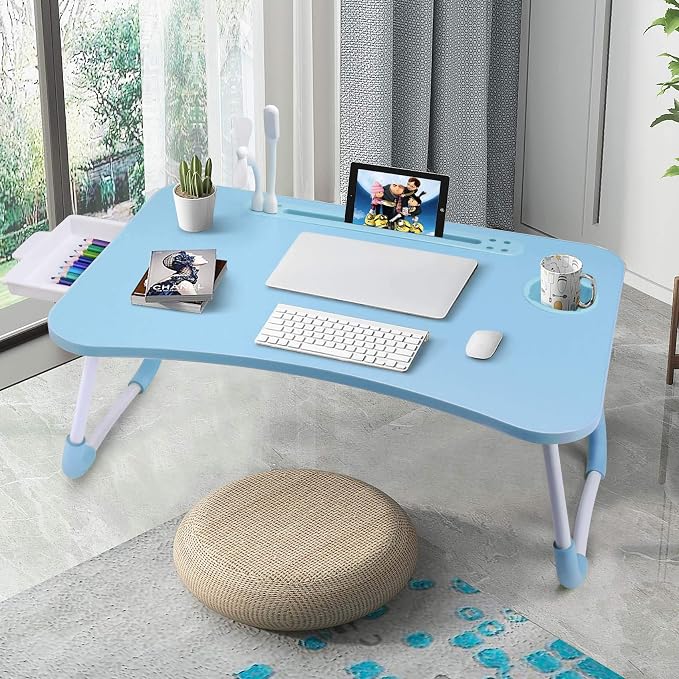 Slendor Bed Desk for Laptop and Writing with Storage, Cup Holder, Light - Image 4