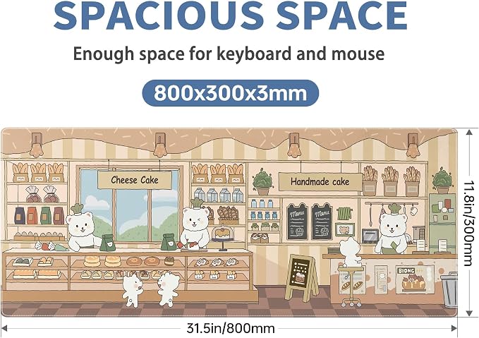 Cute Mouse Pad Large Desk Mat Extended Keyboard Pad Funny XL Mousepad with Non-Slip Base and Stitched Edge Kawaii Bear Mouse Mat Desk Pad 31.5 x 11.8 in Mouse Pads for Desk Decor Home Office Gaming - Image 2