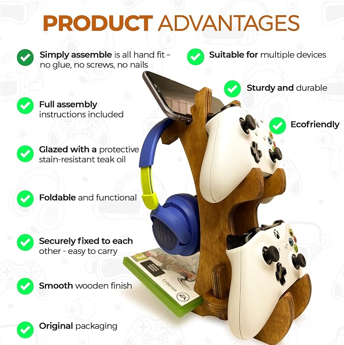 Wooden Controller Stand - Dual Game Controller Holder - Image 3