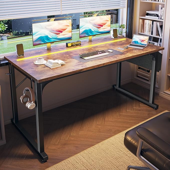 DurayLoly 55 Inch Office Desk with Waterproof LED Lights for Home Work - Image 7