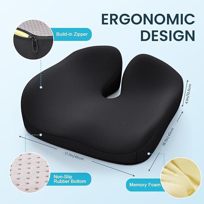 Benazcap Memory Foam Seat Cushion, Ergonomic Office Chair Cushion M | Memory foam cushion relieves pressure and supports tailbone comfort for office chairs, cars, wheelchairs and home use. - Image 5