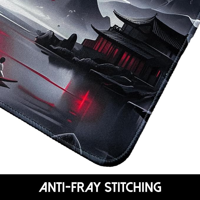 FreeNook Small Gaming Mouse Pad, Anime Black Mousepad with Stitched Edges, Expanded Cool Desk Mat, Japanese Red Moon Keyboard Mat Suitable for Home Office,10.2 X 8.3 Inch - Image 6