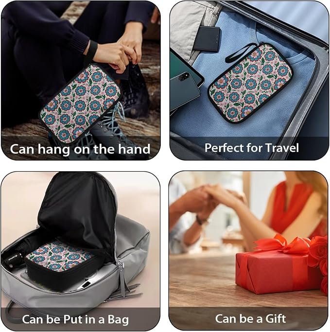 Blue Flowers Electronics Case Portable Electronic Accessories Carry Case Tech Pouch for Cable Cord Charger Phone Earphone Power Bank SD Card Travel Use - Image 7