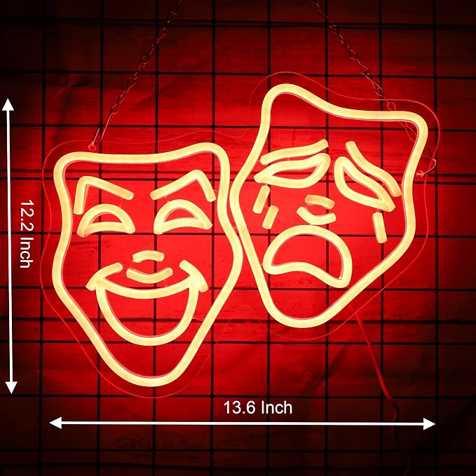 Theater Mask Neon Sign for Home Theater Room Decor Comedy Tragedy Theater Masks Wall Art for Movie Classroom Room Decor Theater Masks lamp - Image 3