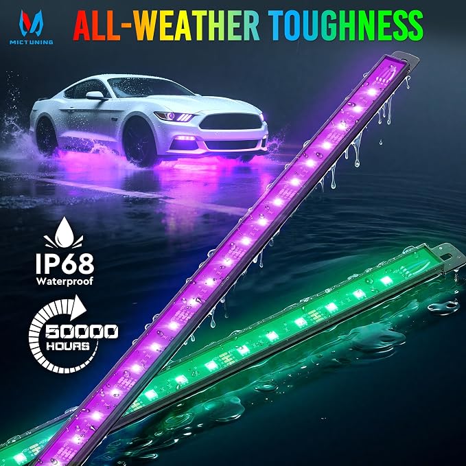 MICTUNING U8 RGB+IC Underglow LED Light Bars (8-Piece Kit) 888 LEDs, Dual Remote Control, Chasing/Fading Modes, IP68 Waterproof Aluminum Housing - Image 5