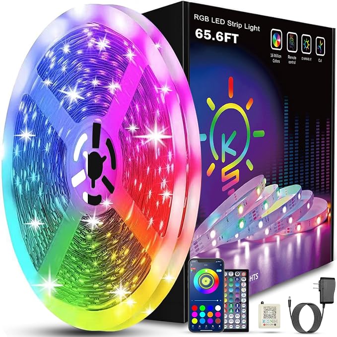 Keepsmile 65.6ft Led Lights for Bedroom,Bluetooth Smart APP Control Color Changing RGB Led Strip Lights with Remote Control Led Lights for Room Kitchen Party Home Decoration by KEEPSMILE