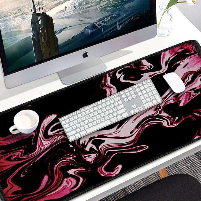 Gaming Mouse Pad, 31.5x15.7 inch Large Extended Computer Keyboard Mouse Mat, Water Resist Non-Slip Mousepad Rubber Base Long XXL Desk Mouse Pad for Gaming, Office & Home, Marble Red - Image 7