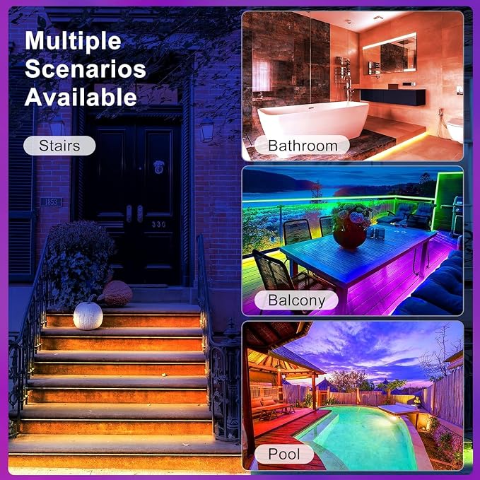 DAYBETTER Waterproof Led Lights for Bedroom, 16.4ft Led Strip Lights, 150 LEDs Color Changing RGB 44 Keys Remote Controller, 12v for Outdoor Room Home Party Christmas Decoration - Image 6