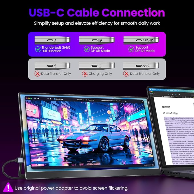 Upperizon Portable Monitor 15.6 inch 4K UHD 3840X2160 145% sRGB IPS HDR HDMI USB-C Travel Monitor for Laptop MacBook PC Surface PS5 Xbox, External Display with Kickstand & Speakers, VESA Compatible - Image 2