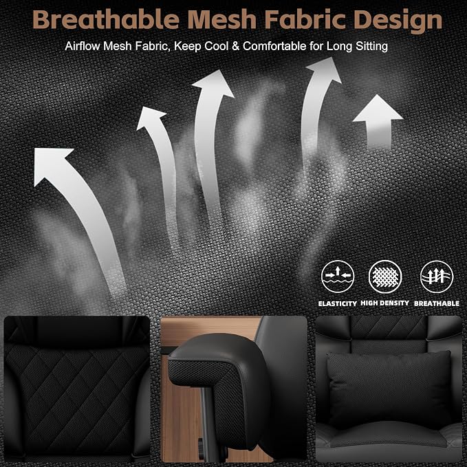 Vonesse Office Chair, Desk Chair with Soft Adjustable Armrests, Ergonomic High Back Gaming Chair with Lumbar Support, Executive Computer Chairs with Footrest (PU Leather, Black) - Image 6