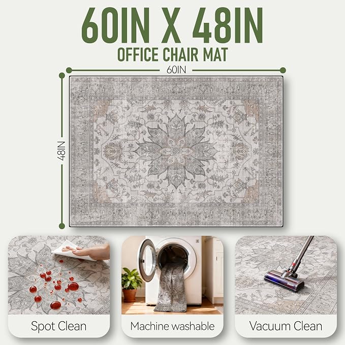 Office Chair Mat for Hardwood 48"x60", Under Desk Chair Mat for Home Office, Anti-Slip Office Rugs for Rolling Chairs, Floor Protector Washable Rugs Beige/Brown - Image 3