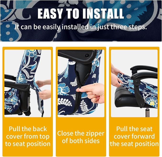 Smiry Stretch Printed Office Computer Desk Chair Covers, Midnight Blue | Universal Desk Rotating Chair Slipcovers Removable Washable, Soft Fit Anti-Dust Spandex Protector Cover with Zipper - Image 6