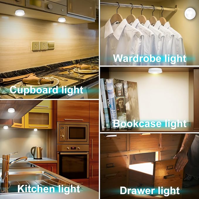 LUXSWAY LED Puck Light, Ultra-Thin Touch Light, Battery Operated, Tap Lights, 60 Lumens, Stick on Lights, Under Cabinet Lighting, Ideal for Kitchen Cabinets, Closets, Garage and More, 3-Pack, White - Image 7