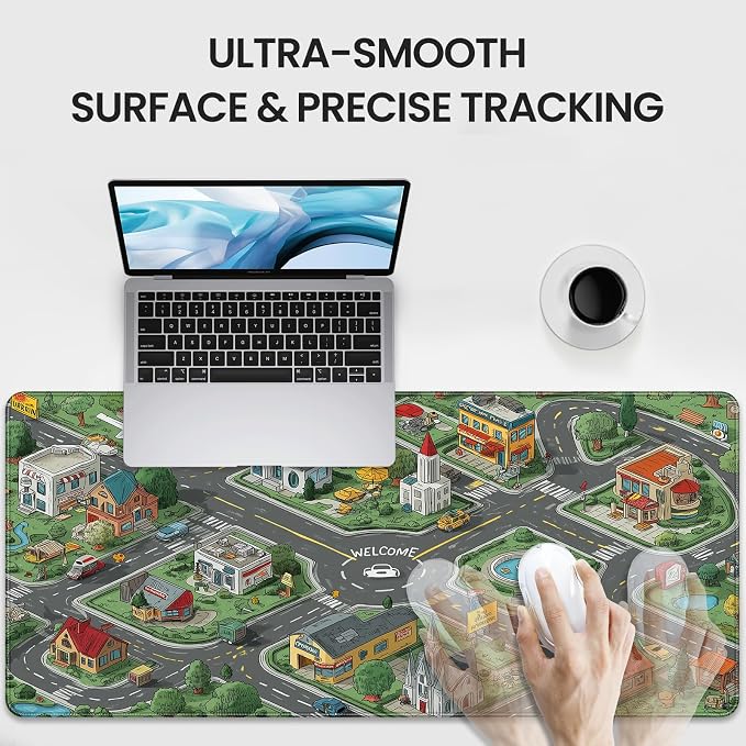 35.4 x 15.7 Inches XXL Large Gaming Mouse Pad, Cartoon City Street Map Design, Non-Slip Base, Waterproof and Scratch-Resistant Surface, Suitable for Home and Casual Gaming Desktop mats - Image 4