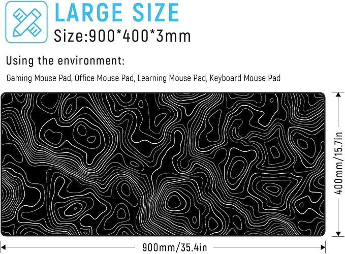 JIALONG Black Topographic Large Gaming Mouse Pad, XXL Mousepad, Big Mouse Mat Desk Pad for Keyboard and Mouse, Gaming Computer Laptop PC Desk Office Accessories - Image 6