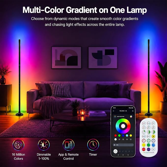 sylvwin Corner Floor Lamp,Smart Ambient Light for Gaming Room,2Pack - Image 2