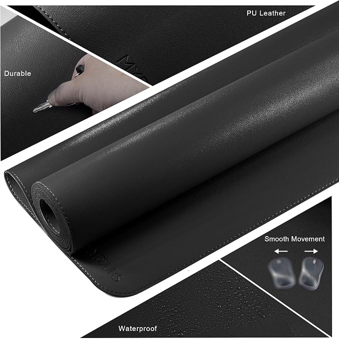 Mydours 48"x28" XXL Large PU Leather Desk Mat, Gaming Mouse Pad, (Black) | Extended Desk Pad Mat, Full Mat Waterproof Desk Protector for Workspace Decor, for Computer Keyboard Mouse Office Work - Image 5