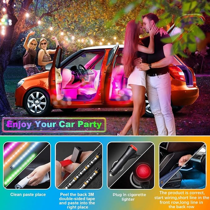 4PCS 48 LED Car Interior Lights, RGB Under Dash Lighting Kit - Image 4