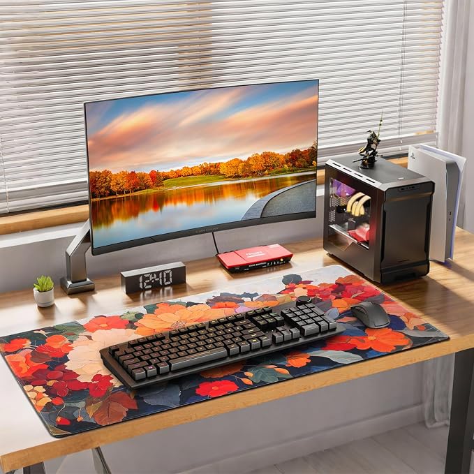 Extended Mouse Pad, Floral Design, 35.4 x 15.7 Inches, Microfiber Cloth Surface, Non-Slip Rubber Base, Rectangular Desk Mat for Gaming and Work - Image 2
