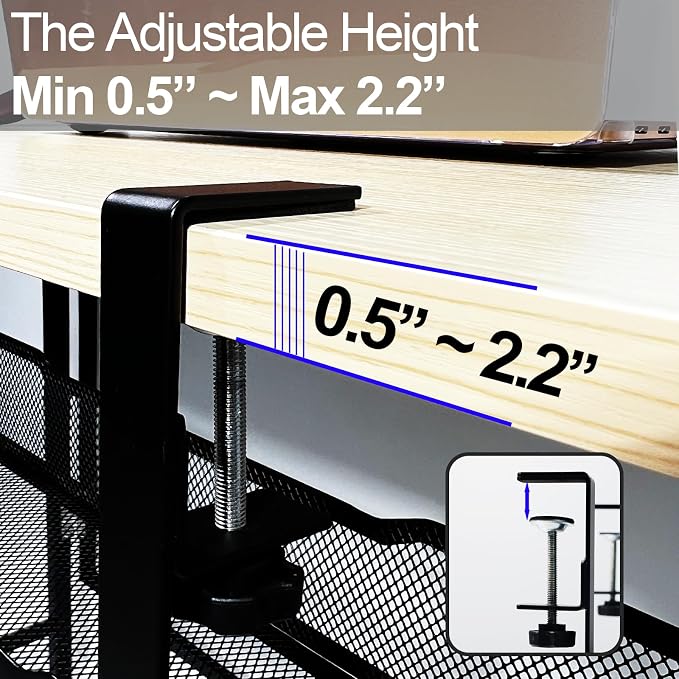 No Drill Under Desk Cable Management Tray with clamp-Premium Wire Tray Cord Organizer – Thin Steel Cable Tray Basket with Charger Holder for Desk–Black Cable Management Box–Easy to Install - Image 7
