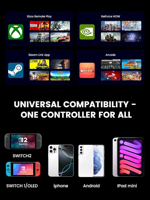 KICKDOT Mobile Gaming Controller with TMR Joysticks & Hall Triggers, No Drift Bluetooth Gamepad for iPhone (iOS)/Android/Switch 2/1/OLED - Wireless Controller for Xbox Cloud/Steam Link, RGB Light, Turbo Macro Back Buttons, Long Battery - Image 8