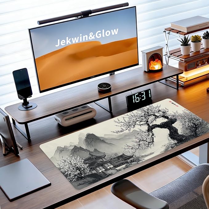Large Mouse Pad for Desk, Gaming Mousepad XL Extended, Japanese Desk Mat Non-Slip Rubber Base, Big Computer Keyboard Mat Protector for Home&Office, 31.5x11.8in, Cherry Blossom - Image 3
