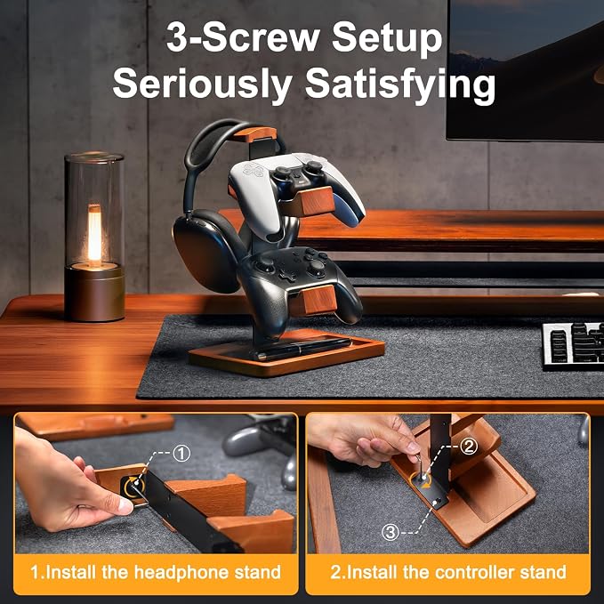 Solid Wood Controller Holder and Headphone Stand, Controller Stand for Desk | Dual Gaming Controller Organizer Rack, Fits Xbox, PS4, PS5, Gamepad, Headset Holder for Son, Husband, Boyfriend - Image 6