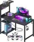 40 inch Small Gaming Desk with Pegboard Shelves Computer Desks with Led Lights Power Outlets PC Monitor Stand Reversible Storage Shelf Table for Bedroom Small Space, Black by Unknown