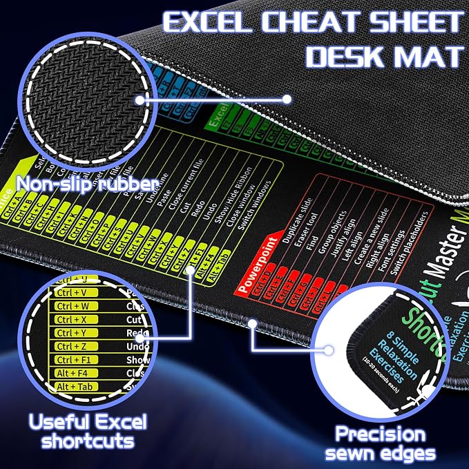 Excel Cheat Sheet Desk Pad - Mouse Pad - Excel Cheat Sheet Desk Mat, Non-Slip Base Mousepad Suitable for Office, Computer Games, Desk Mat and More (11.8" x 9.84") - Image 2