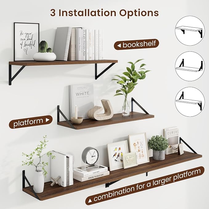 Axeman 30 Inch Floating Shelves, 10 Inch Deep Walnut Wall Shelves Set of 2 - Image 4