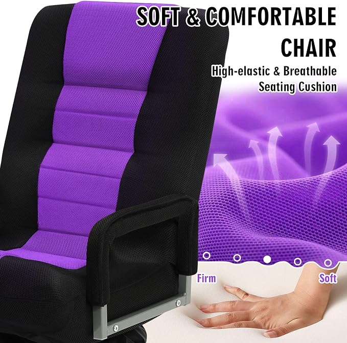 Swivel Floor Gaming Chair w/Armrests,Folding Video Reclining Sofa w/6 Adjustable Position, Padded Backrest & Cushion, Lazy Lounger Couch for E-Sports, Reading, Relaxing, Watching TV, Purple - Image 6