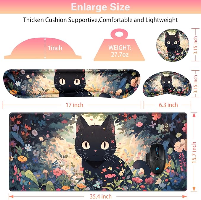 Canjoy Desk Mat with Wrist Rest, Desk Pad for Keyboard and Mouse 4-in-1 Kawaii Anime Mouse Pad + Keyboard Wrist Rest Support+ Coaster(35.4×15.7 in) Memory Foam Non-Slip Desk Mat for Home Office - Image 6