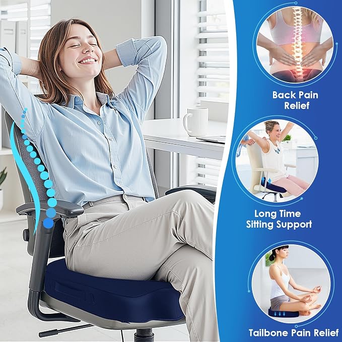 TushGuard Seat Cushion for Office Chair, Car, Memory Foam, Blue Large | For Back, Coccyx, Sciatica, Tailbone Pain, Ergonomic Design, Non-Slip, Desk Wheelchair Use, Supportive Butt Pillow, For Man - Image 5