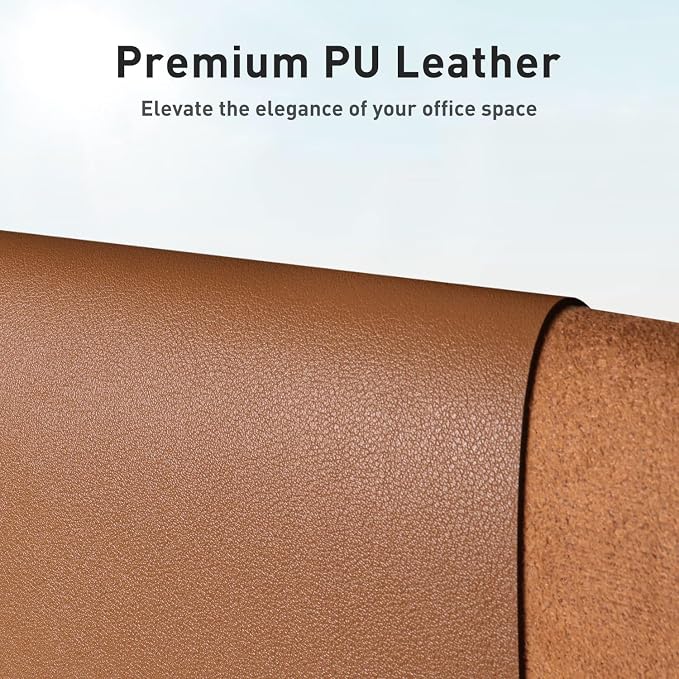 Aothia Faux Leather Desk Mat - Non-Slip PU Leather Desk Blotter, Waterproof Writing Surface, Large Desk Pad for Office & Home (Brown, 55" x 24") - Image 2