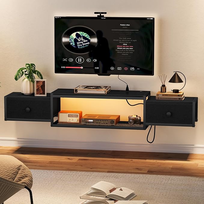 Snughome 63" Floating TV Stand, Floating TV Shelf with Power Outlets by Snughome