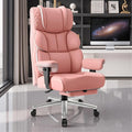 BestGlory Office Desk Chair, Big and Tall Leather Gaming Chair with Footrest, Ergonomic Comfy Executive High-Back Reclining Computer Chairs, Wide Swivel Rolling Wheels and Padded Lumbar Support, Pink by Bestglory